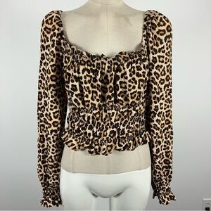 H&M cropped Leopard Print Long Sleeve Women's Top M